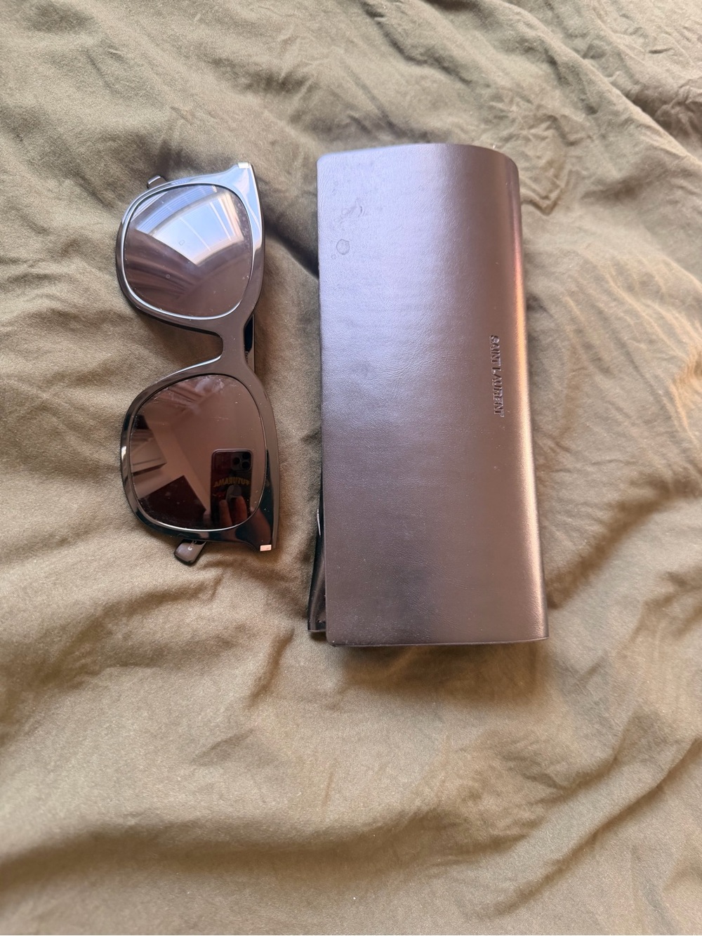 Saint Laurent Black Frame Sunglasses with Brown Lenses and Branded Case